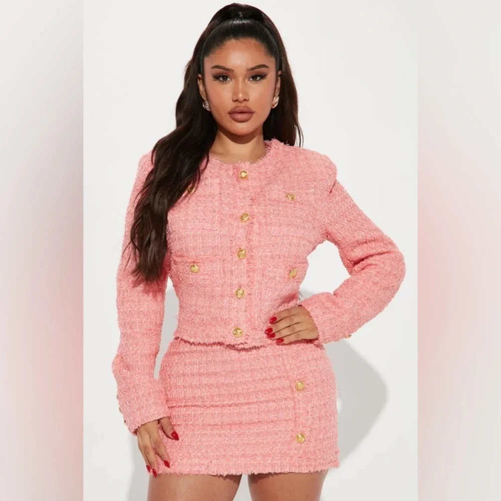 NWT Fashion Nova Tweed Skirt Set Pink Business Calls Co-ord Small New Cute